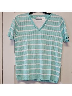 Alfred Dunner Aqua and White V-Neck Top